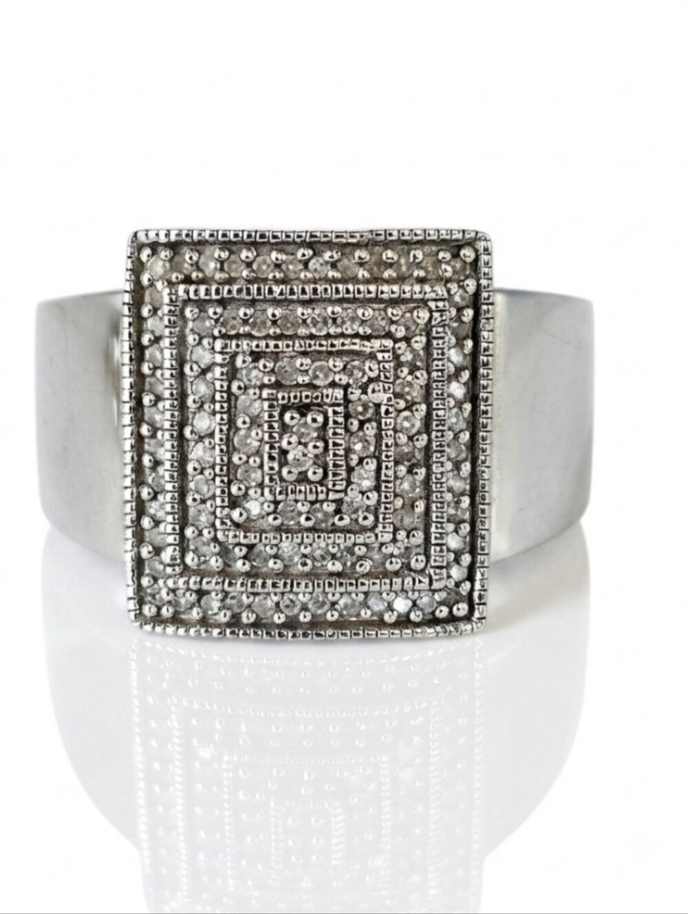 Genuine Diamond Cluster Band 1/4 Carat Sterling Silver Band Size 8!